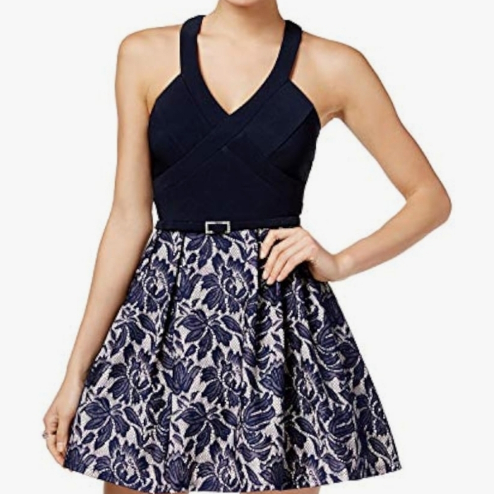 Crystal Doll Belted Lace Fit And Flare Dress Juniors Size 11